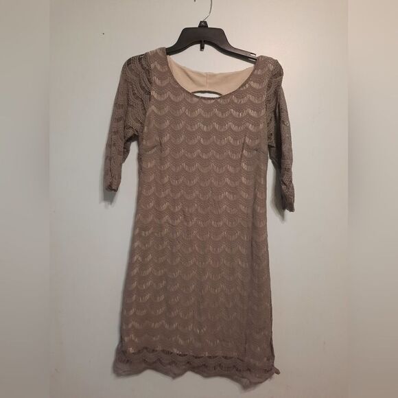 Free People Gray Holly's Stretch 3/4 Sleeve Lace Fitted Mini Dress M - Picture 2 of 4